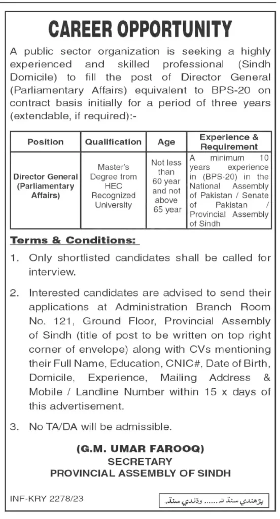 Provincial Assembly Jobs 2023