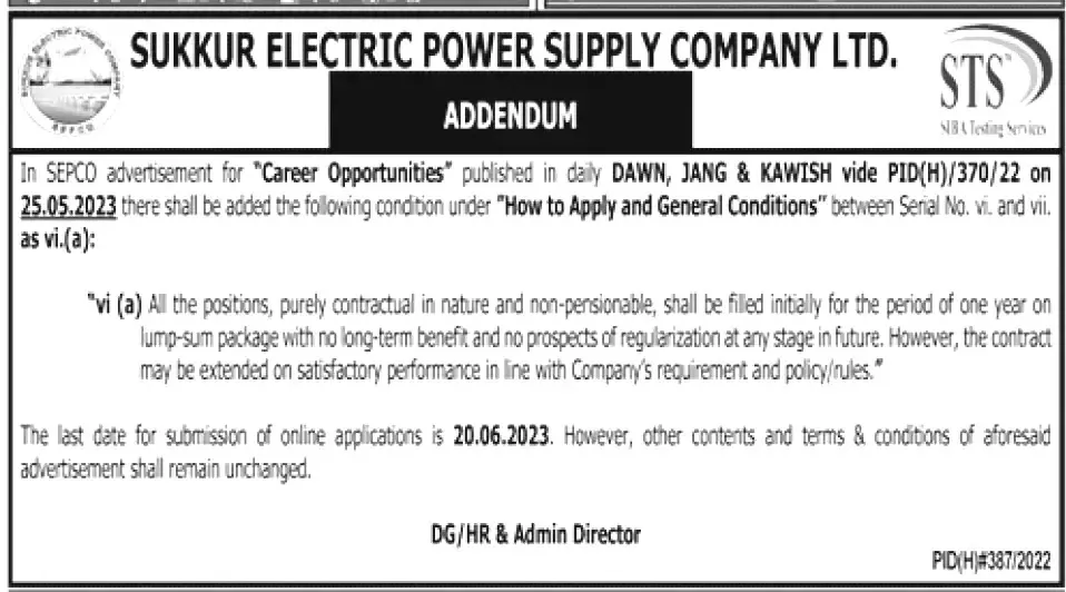 Sukkur Electric Supply Company Jobs