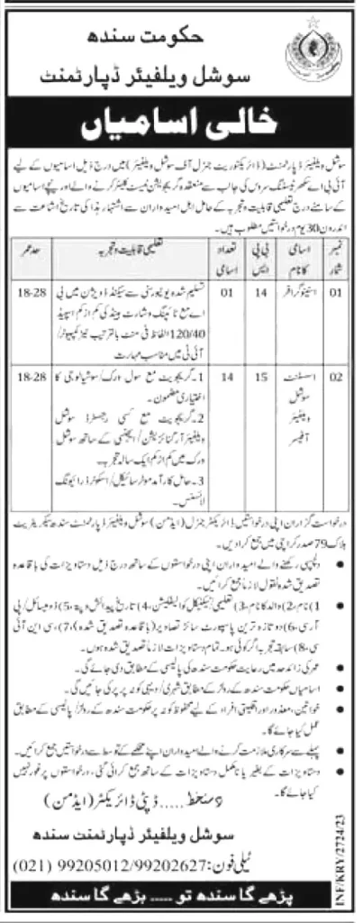 Social Welfare Department Jobs 2023