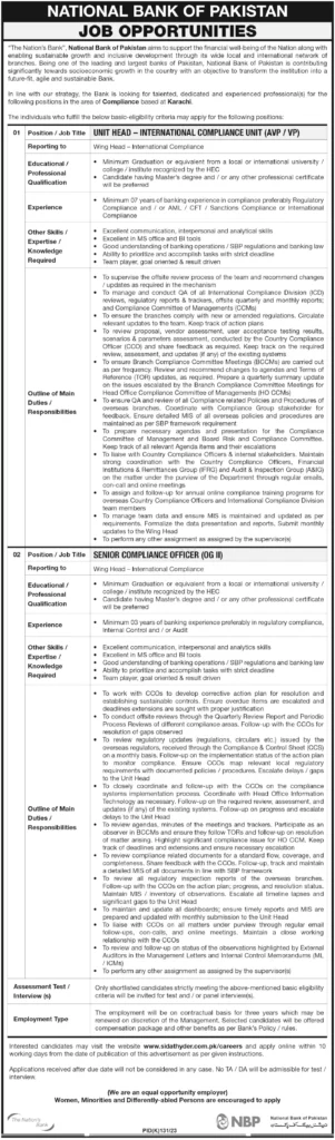 National Bank of Pakistan Jobs 2023
