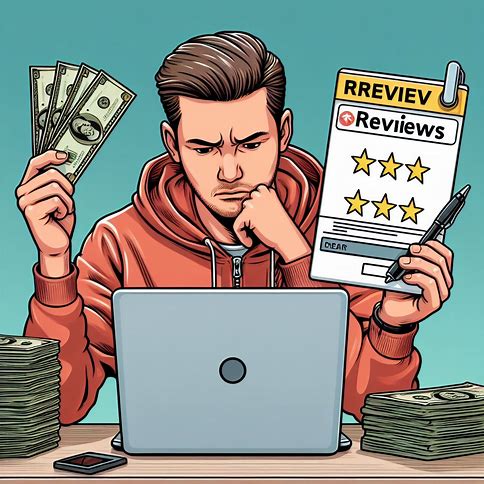 Person checking reviews on which he is getting paid